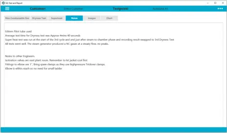 SQI WIndows App - screenshot of Test Notes Input page