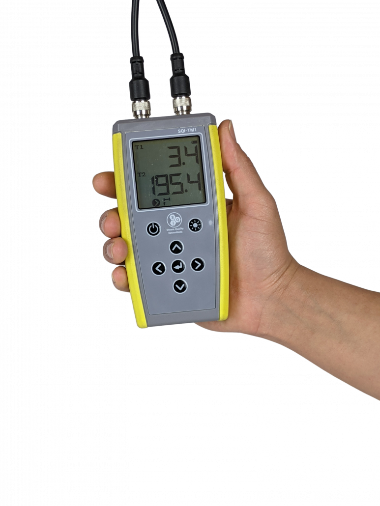 SQI-TM1 handheld dual temperature meter hold in hand
